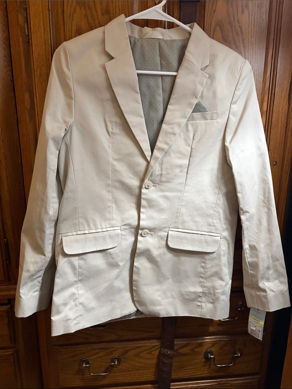 Cat & Jack Beige Two-Button Blazer / Jacket with Pocket Square - Boys 14